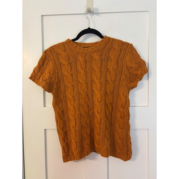 Banana Republic Sweaters - Banana Republic Mustard Orange Cable Knit Cashmere Wool Blend SS Sweater M Chic